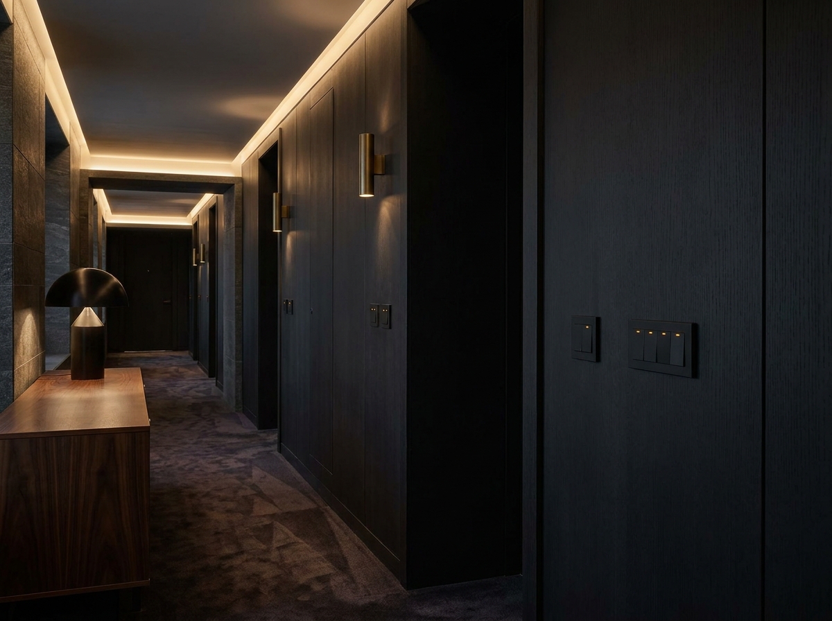 Kaplin in hotel corridor
